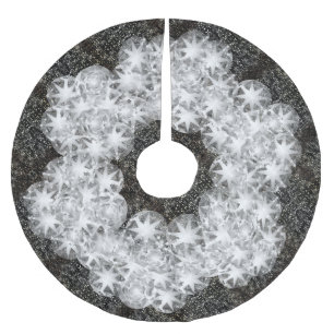 Weißer Diamantstaub-Glitzer auf schwarz Polyester Weihnachtsbaumdecke