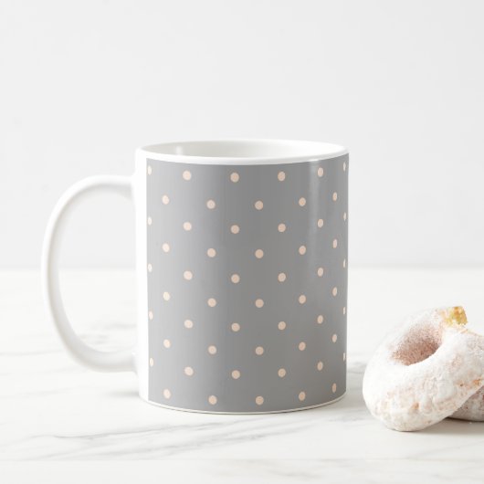 Weißer Dot Grauer Hintergrund Eleganter Polka Dot  Kaffeetasse (Mit Donut)