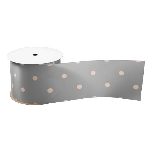 Weißer Dot Grauer Hintergrund Eleganter Polka Dot  Satinband (Spule)