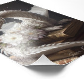 Weißer Drache auf Büchern Foto drucken (Ecke)