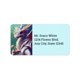 Weißer Drache mit Blume-Adressetiketten Adressaufkleber