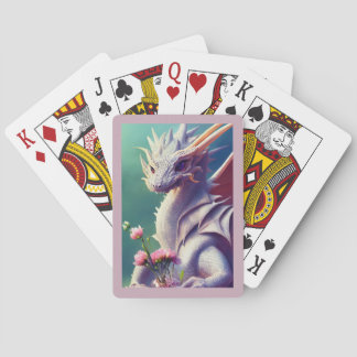 Weißer Drache mit Blume, die Karten spielen Spielkarten