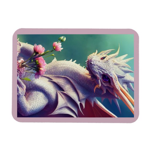 Weißer Drache mit Blume Magnet (Horizontal)