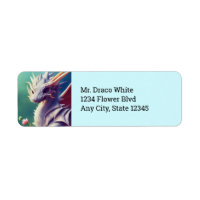 Weißer Drache mit Blume Rücksendeadressen-Aufklebe
