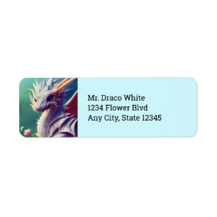 Weißer Drache mit Blume Rücksendeadressen-Aufklebe