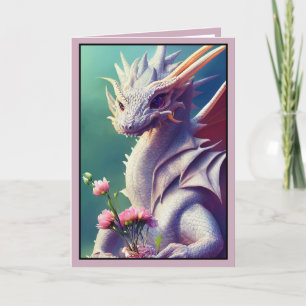 Weißer Drache mit Valentinenkarte der Blume Feiertagskarte