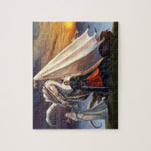 Weißer Drache, Ritter in der Rüstung und Elfenfrau Puzzle (Vertikal)