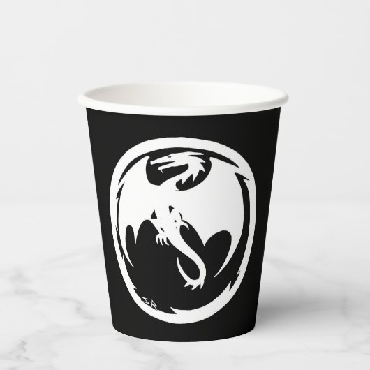 Weißer Drachenschwarzer Papierbecher (Vorderseite)