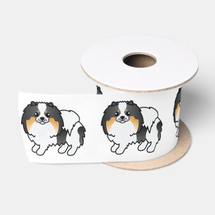Weißer Dreifarbiger Pomeranian Süßer Cartoon-Hund Satinband
