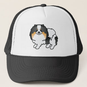 Weißer Dreifarbiger Pomeranian Süßer Cartoon-Hund Truckerkappe
