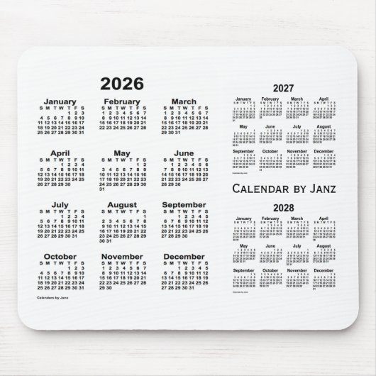 Weißer Dreijahreskalender 2026-2028 von Janz Mousepad (Vorne)
