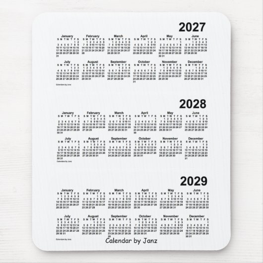 Weißer Dreijahreskalender 2027-2029 von Janz Mousepad (Vorne)