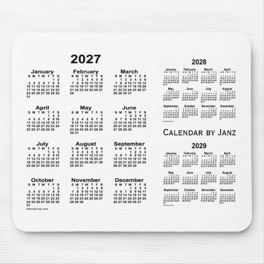 Weißer Dreijahreskalender 2027-2029 von Janz Mousepad (Vorne)