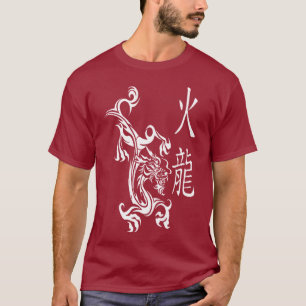 Weißer Druck des Drachen T-Shirt
