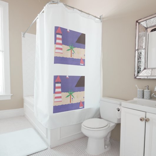 Weißer Duschvorhang mit künstlerischem Design (Beispiel)