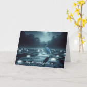 Weißer Egret mit Wasser-Lilien-Beileid Karte (Gelbe Blume)