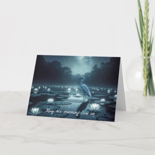 Weißer Egret mit Wasser-Lilien-Beileid Karte (Vorderseite)