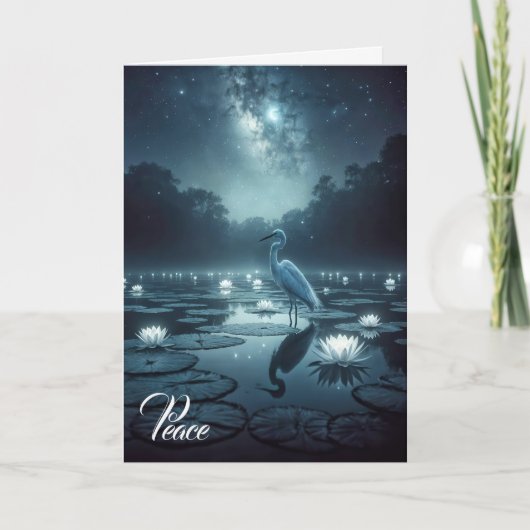 Weißer Egret mit Wasser-Lilien-Beileid Karte (Vorderseite)