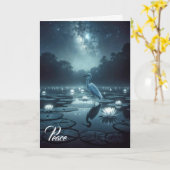 Weißer Egret mit Wasser-Lilien-Beileid Karte (Gelbe Blume)