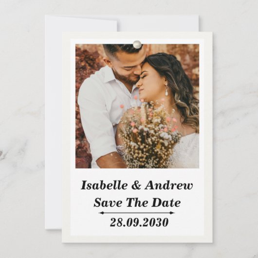 Weißer, einfacher Polaroidrahmen, beidseitig Hochz Einladung (Vorderseite)