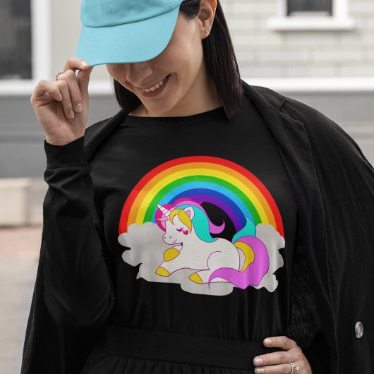 Weißer Einhorn-Regenbogen-Frauenschuh T-Shirt