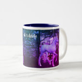 Weißer Einhorn-Wald Fantasy-Farben Personalisiert Zweifarbige Tasse (VorderseiteRechts)