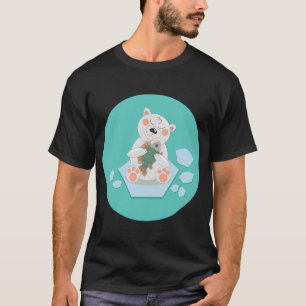 Weißer Eisbär auf einer Eisscholle mit Fisch in de T-Shirt