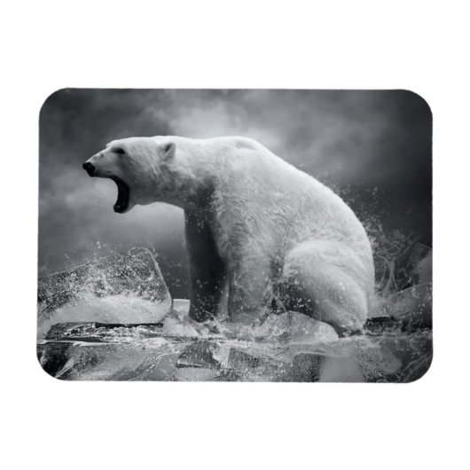 Weißer Eisbär auf Eis im Wasser Magnet (Horizontal)