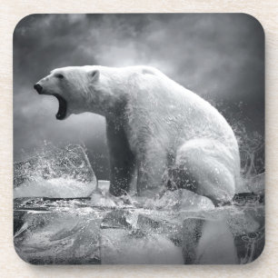 Weißer Eisbär-Jäger auf dem Eis im Wasser Untersetzer