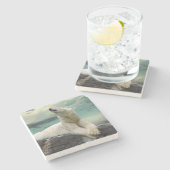 Weißer Eisbär-Jäger auf Felsen Steinuntersetzer (Seitenansicht)