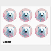 Weißer Eisbär, rosa, blauer Hintergrund. Runder Aufkleber (Blatt)