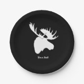 weißer Elch vor schwarzem Hintergrund Pappteller (Vorderseite)
