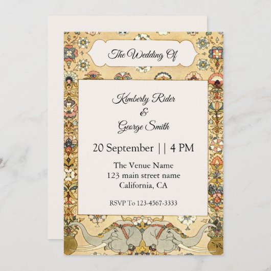 Weißer Elefant auf indischen Rahmen Hochzeitsempfa Einladung (Vorne/Hinten)
