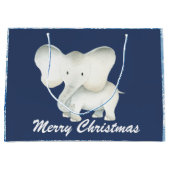 Weißer Elefant, blaue Schneeflocke Weihnachts-Part Große Geschenktüte (Vorderseite)
