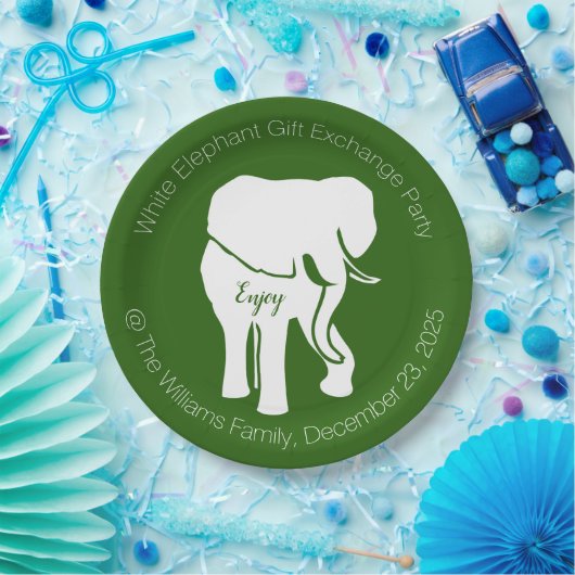 Weißer Elefant-Geschenk-Austausch-WeihnachtsParty Pappteller (Party)