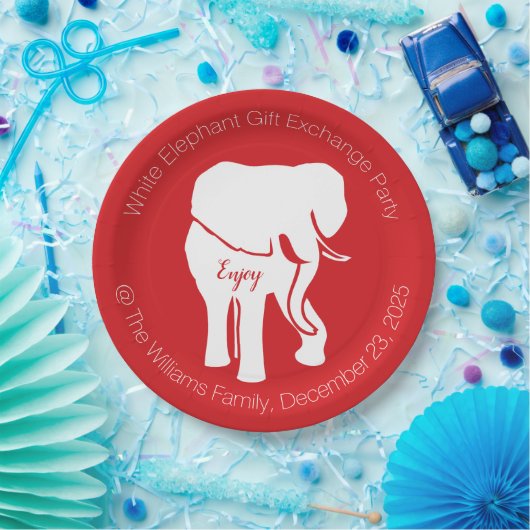 Weißer Elefant-Geschenk-Austausch-WeihnachtsParty Pappteller (Party)