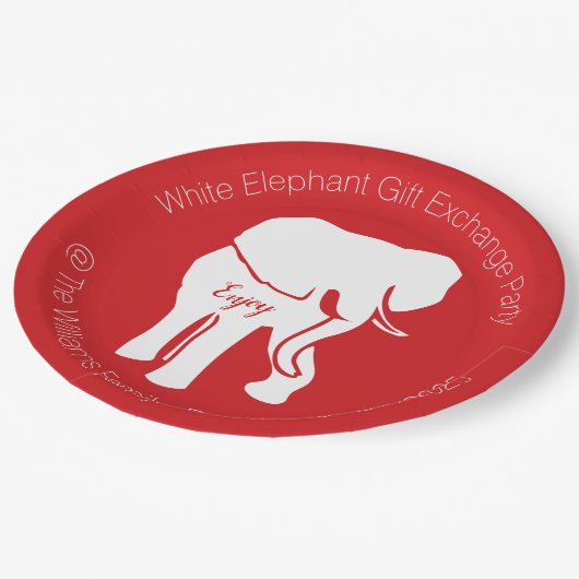 Weißer Elefant-Geschenk-Austausch-WeihnachtsParty Pappteller (Schrägansicht)