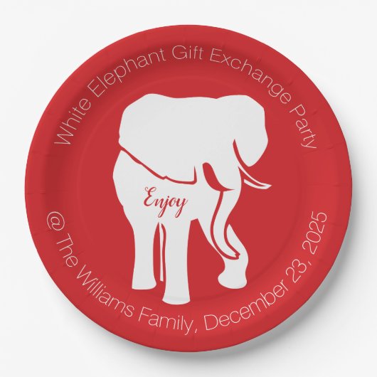 Weißer Elefant-Geschenk-Austausch-WeihnachtsParty Pappteller (Vorderseite)
