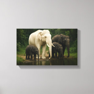 Weißer Elefant mit Familie Leinwanddruck
