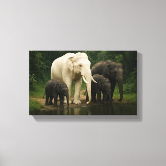 Weißer Elefant mit Familie Leinwanddruck