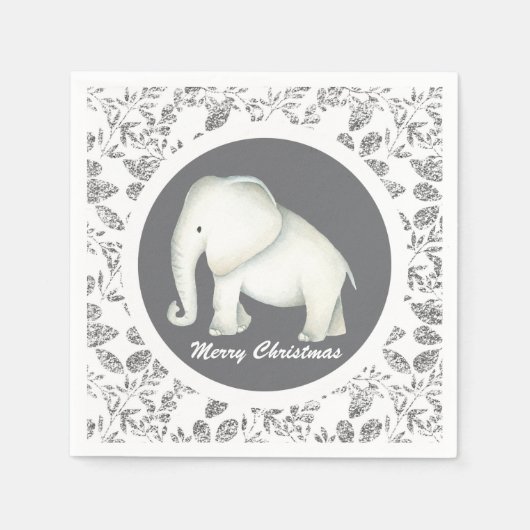 Weißer Elefant silber Glitz Weihnachtsserviette Pa Serviette (Vorderseite)