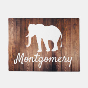 Weißer Elefant Silhouette & Holz  Personalisiert Fußmatte
