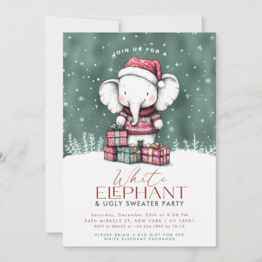 Weißer Elefant Ugly Sweater Party Einladung (Vorderseite)