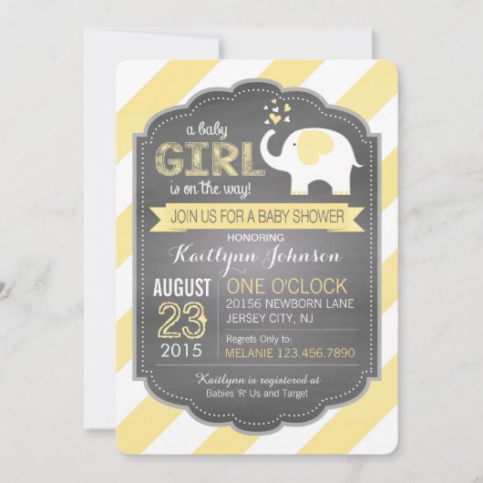 Weißer Elefant-und Streifen-Babyparty Einladung (Vorderseite)