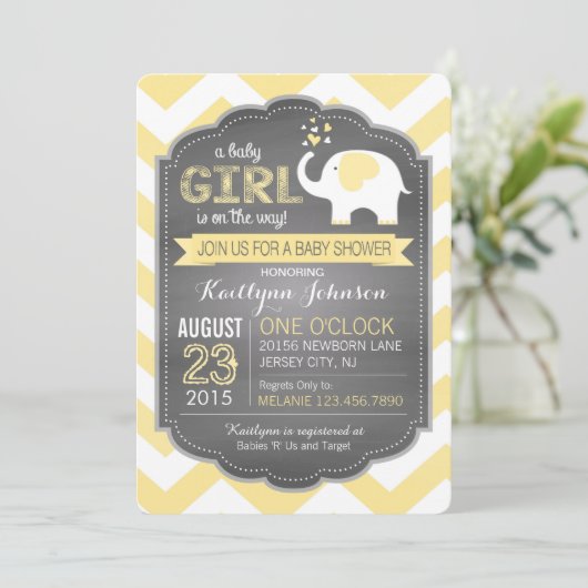 Weißer Elefant und Zickzack Babydusche Einladung (Stehend Vorderseite)