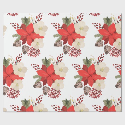Weißer Elegante Holiday Floral Pinecone Geschenkpapier (Flach)