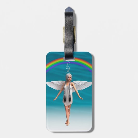 Weißer Engel unter dem Regenbogen Gepäckanhänger (Rückseite vertikal)