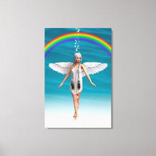Weißer Engel unter dem Regenbogen Leinwanddruck