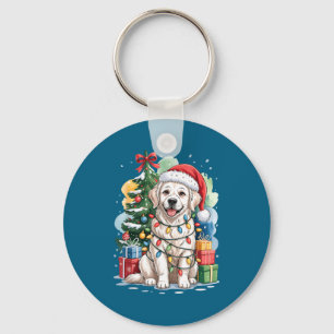 Weißer englischer Golden Retriever Weihnachtsmann  Schlüsselanhänger