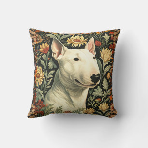 Weißer English Bull Terrier viktorianisches Blumen Kissen